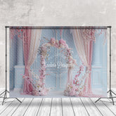Lofaris Blue Retro Wall Pink Curtain Floral Wedding Backdrop